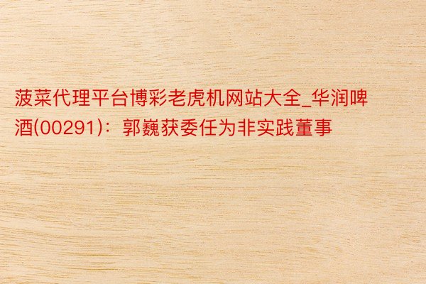 菠菜代理平台博彩老虎机网站大全_华润啤酒(00291):郭巍获委任为非实践董事